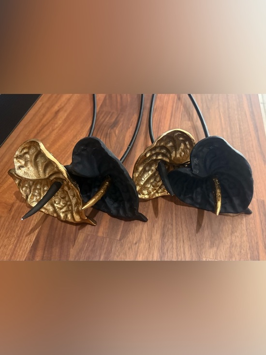 Source Unknown Other - Four Black and Gold Metal Anthurium Sculptural Stems
